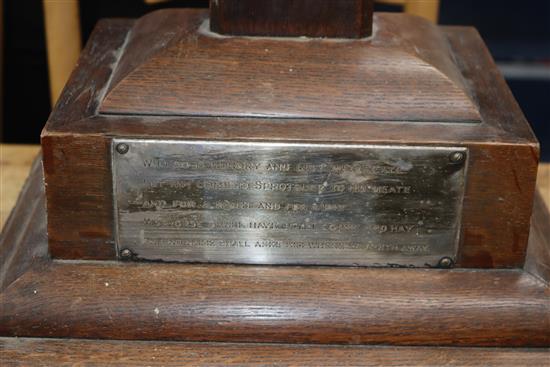 A Victorian Arts & Crafts carved oak celtic cross presented to Earl and Countess Fitzwilliam